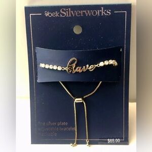 Belk Fine Silver Plated Cubic Zirconia Adjustable Bolo “Brave” Bracelet